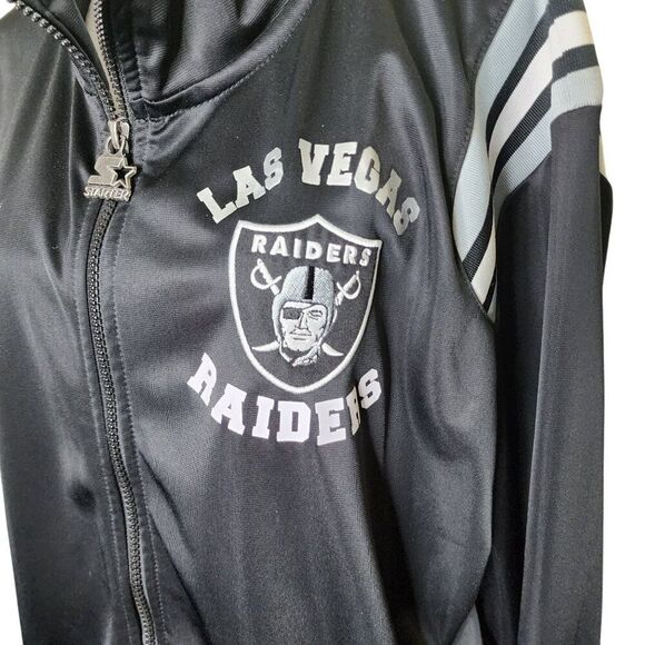Starter Las Vegas Raiders Zip Up Sports Track Jacket Football Men Size XXL Black - Picture 2 of 12